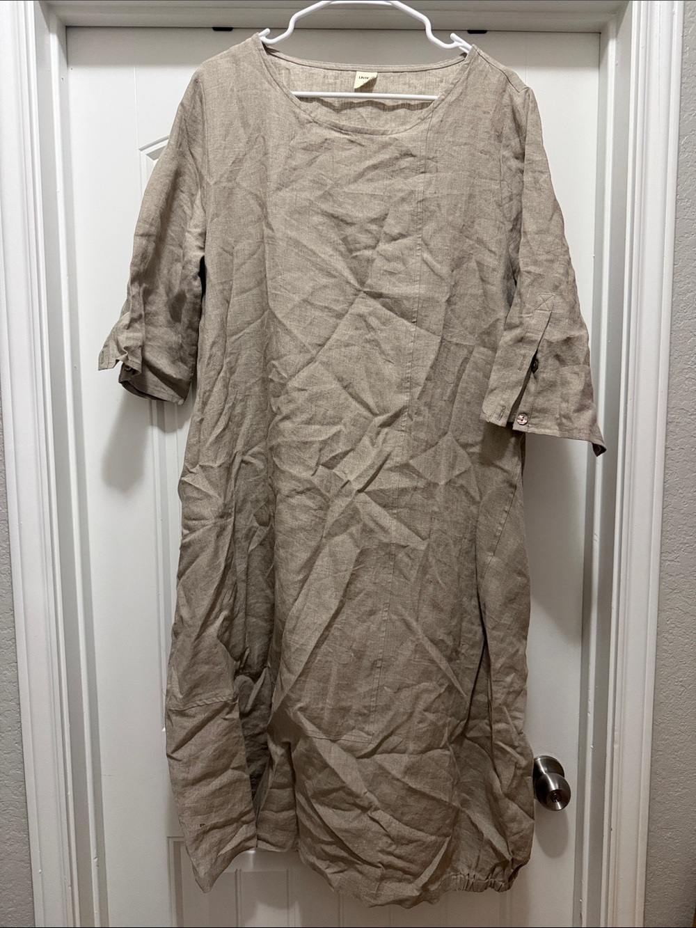 Women's Lintico Neutral Beige 100% Linen Shift Dress